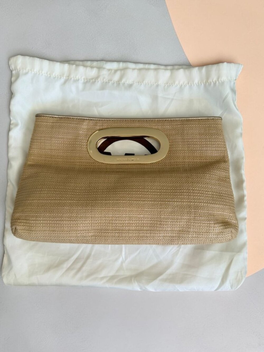 MICHAEL KORS Straw Woven Gold Handle Clutch Bag w/ Dustbag
